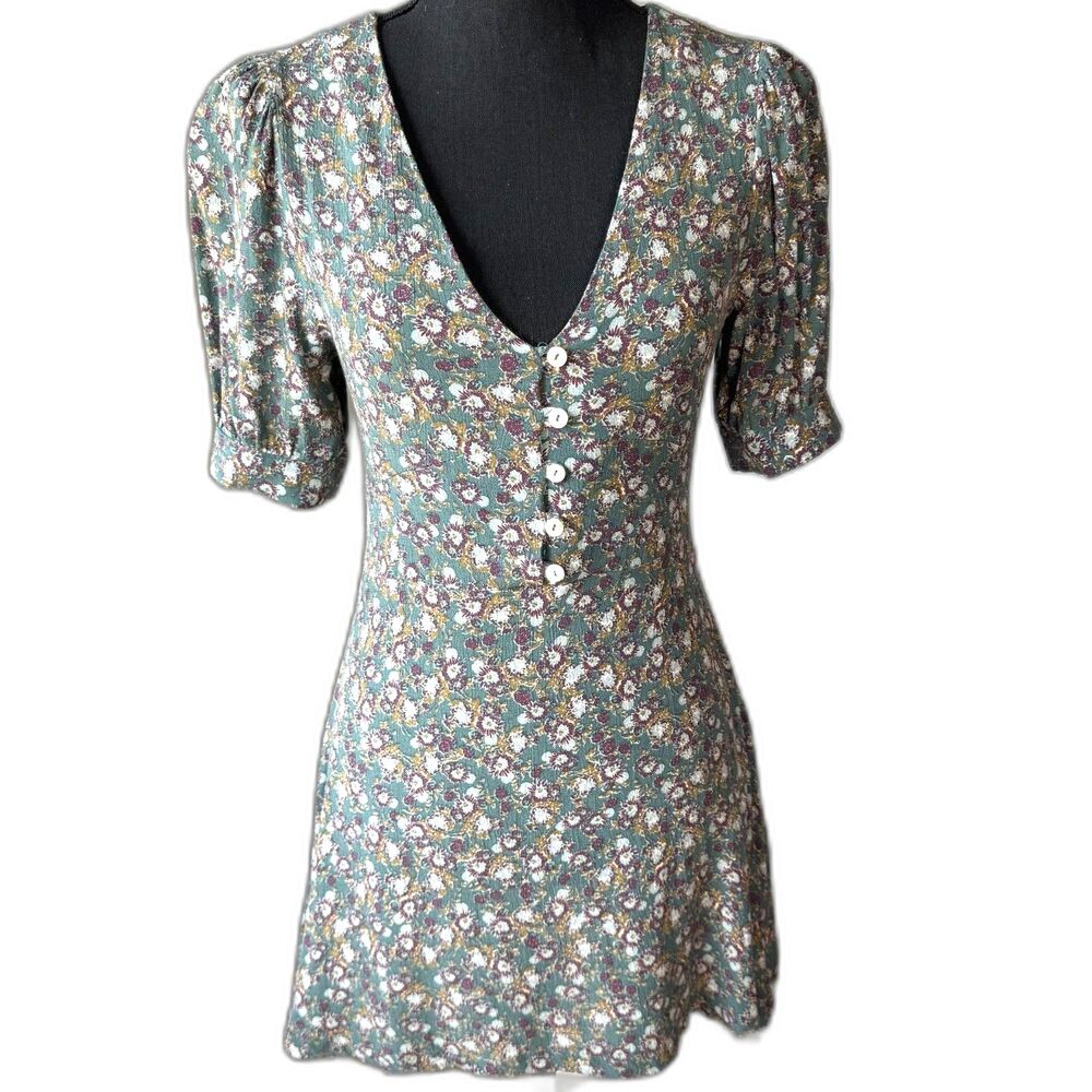 Size XS Free People mini prairie dress floral print short sleeve (10428)